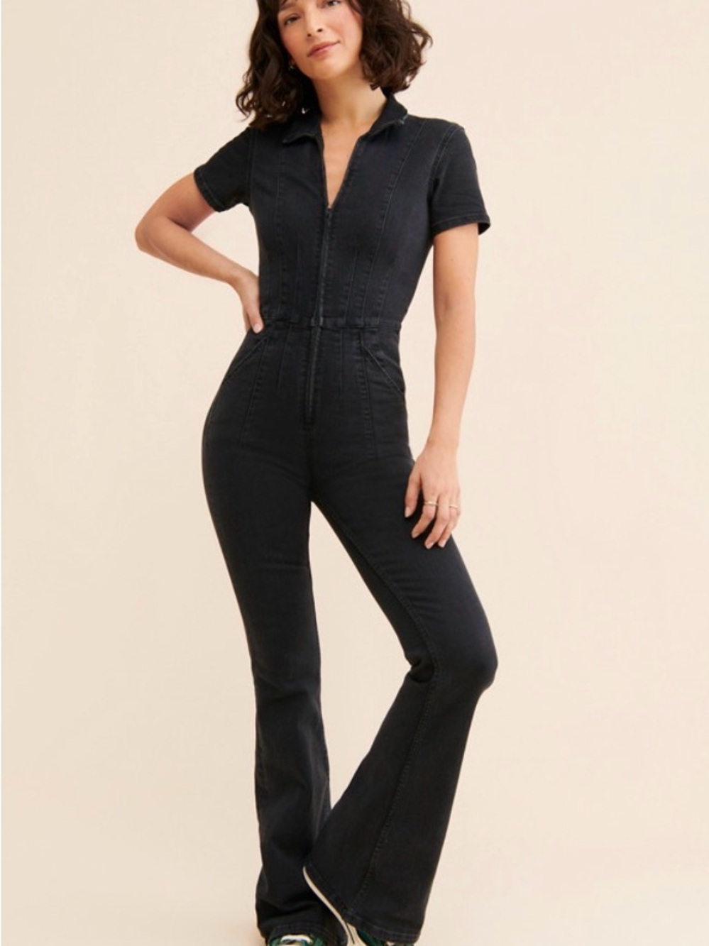 Free People Jumpsuit Women’s Large We The Free Jayde Flare Jumpsuit Black - Picture 2 of 16